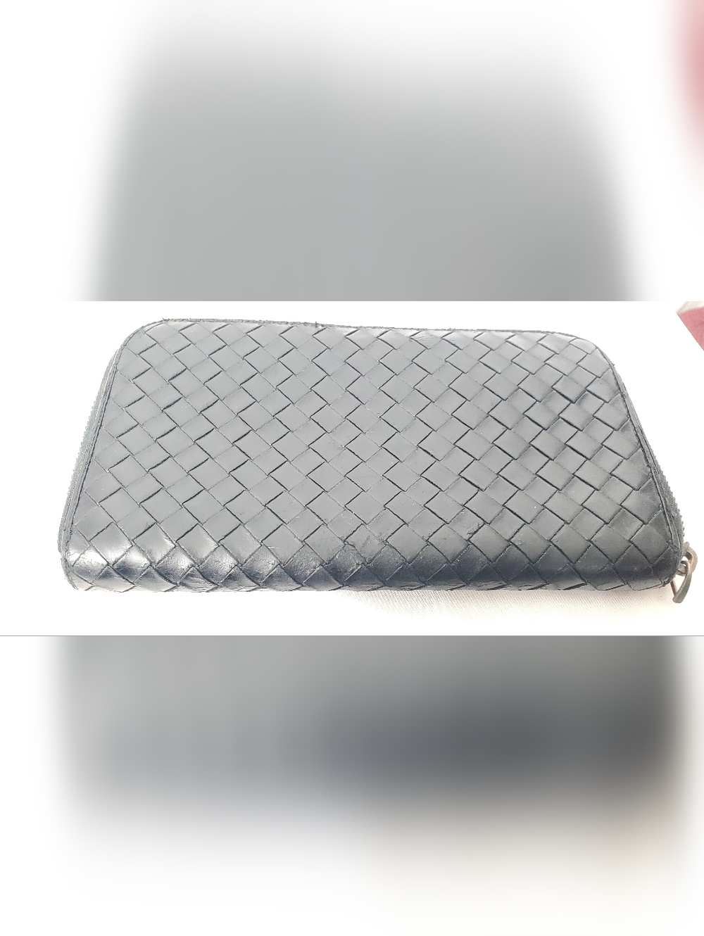 Bottega Veneta Black Intrecciato Zip Around Leather Wallet